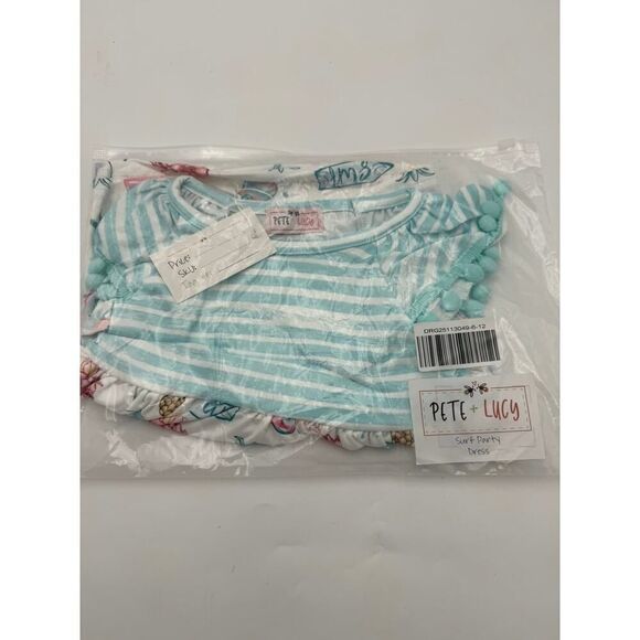 Pete‎ By Lucy Girl's Size 6-12 Knit Tropical Print Summer Dress Blue/White NWT - Picture 5 of 5